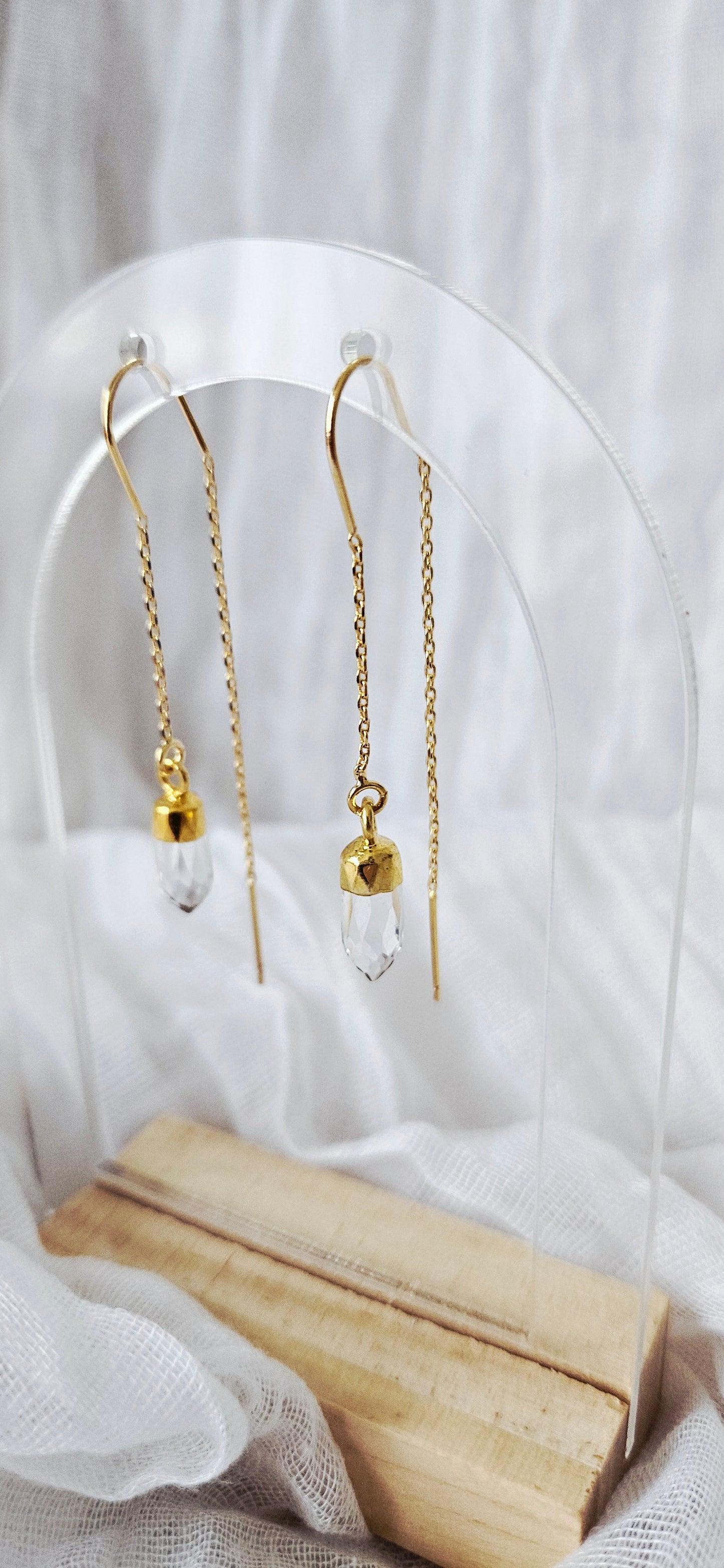 Gold Clear Quartz Thread Earrings