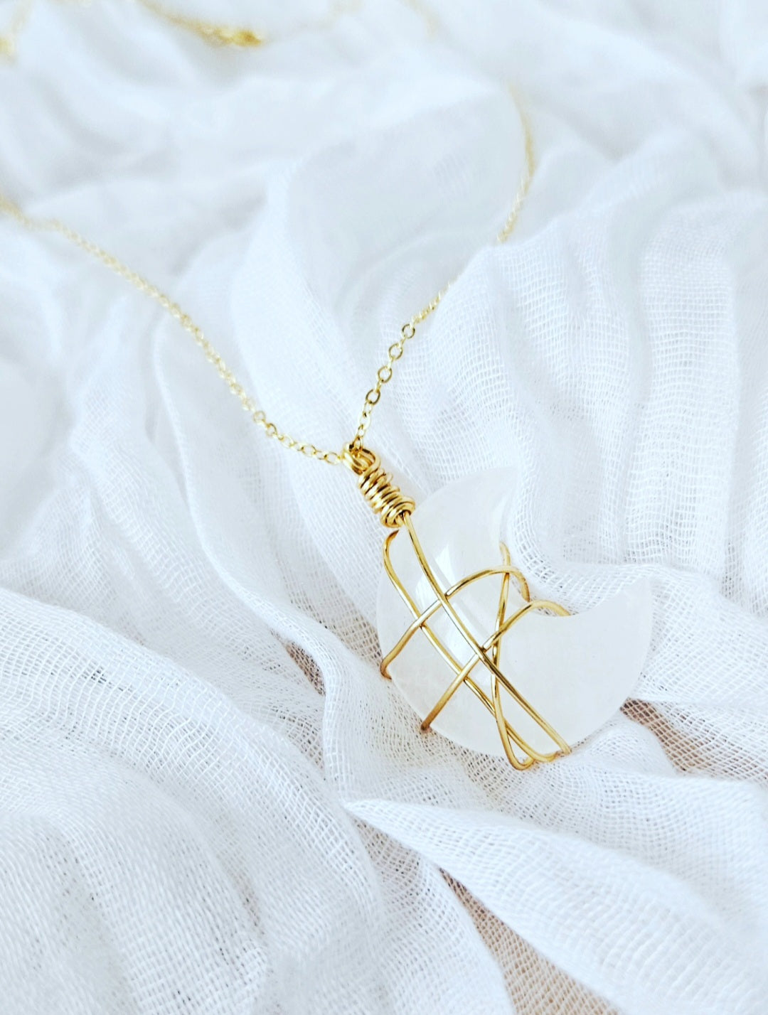 Gold Clear Quartz Moon Necklace