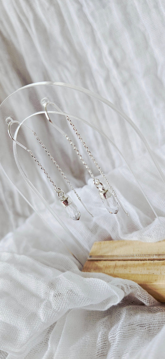 Silver Clear Quartz Thread Earrings