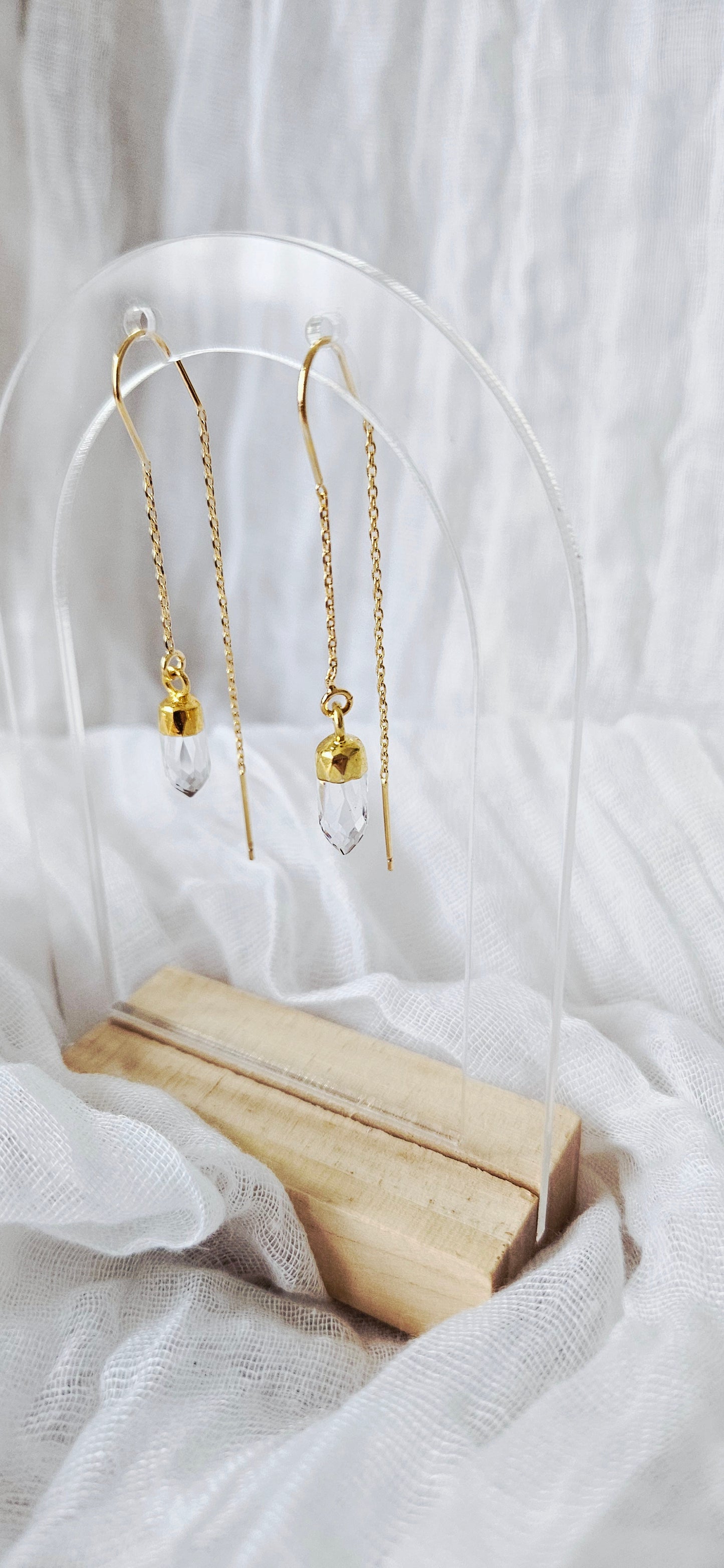 Gold Clear Quartz Thread Earrings