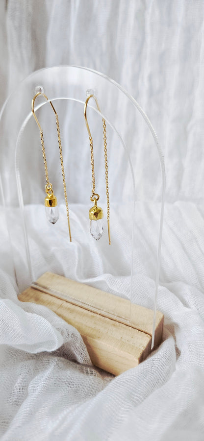 Gold Clear Quartz Thread Earrings