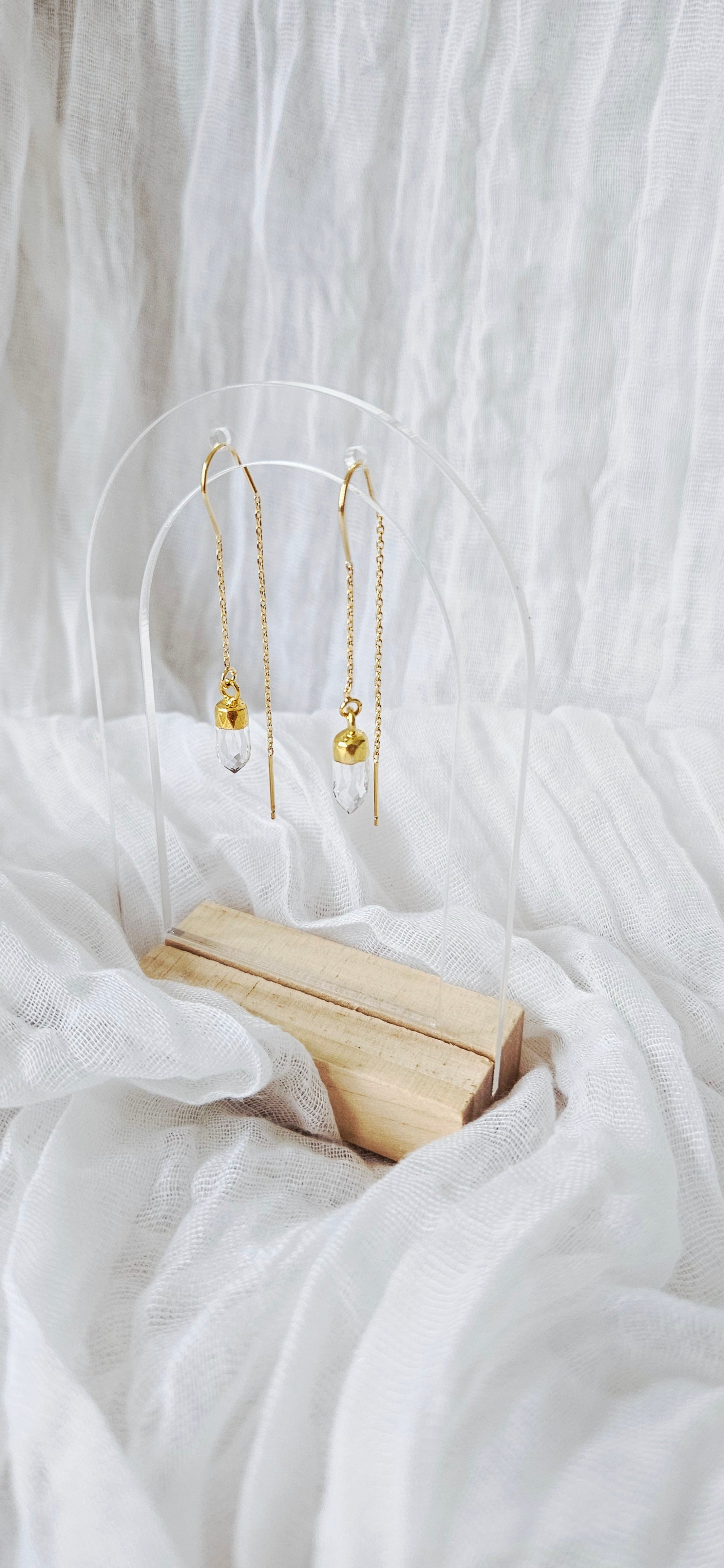 Gold Clear Quartz Thread Earrings