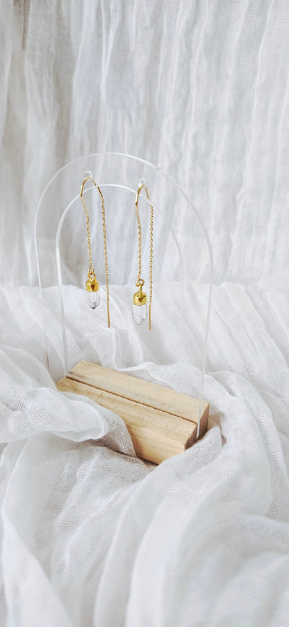 Gold Clear Quartz Thread Earrings