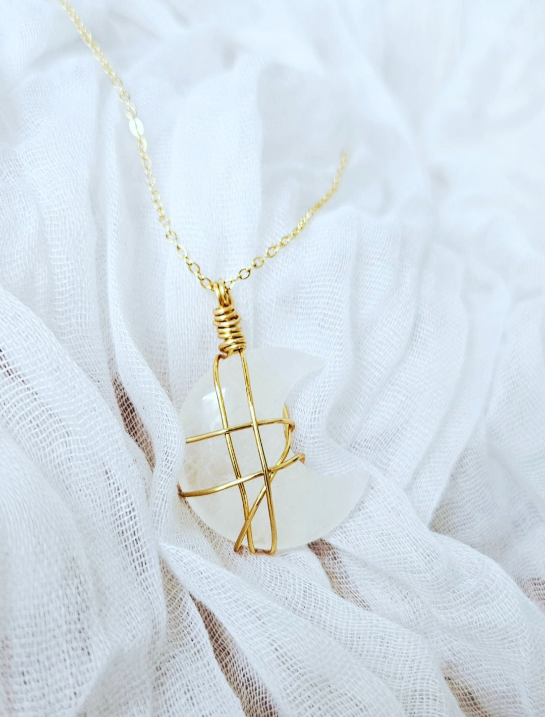 Gold Clear Quartz Moon Necklace