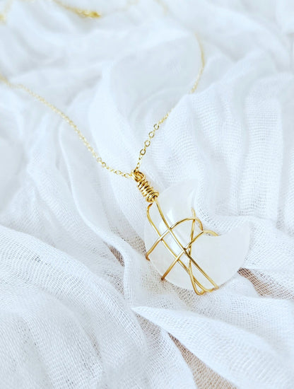 Gold Clear Quartz Moon Necklace